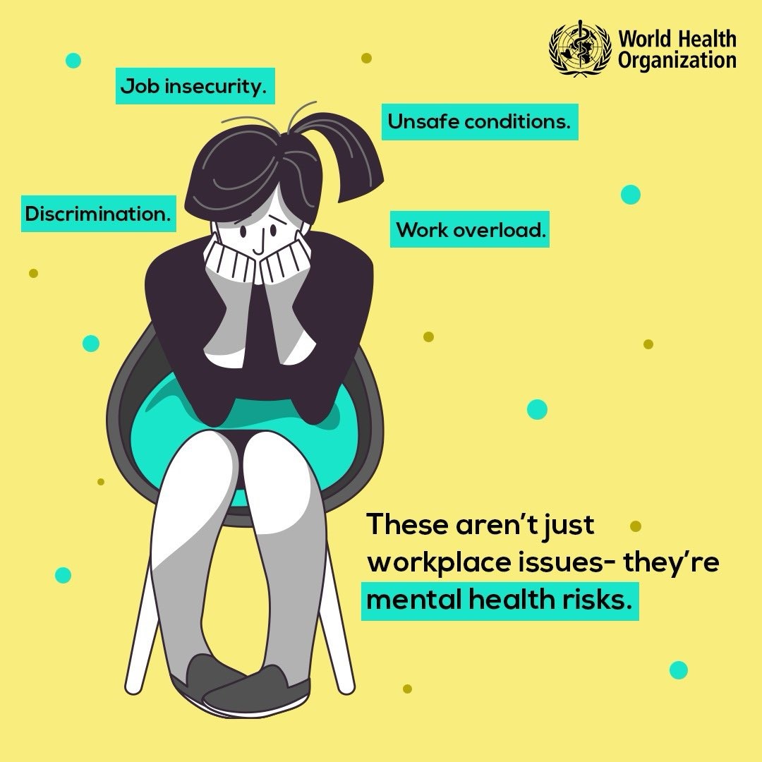 WHOSEARO's tweet photo. Workplace stress can affect mental health. ๐
Safe, supportive and inclusive workplaces help everyone thrive.
#MentalHealth #HealthyWorkplace https://t.co/4DCIsRkWar