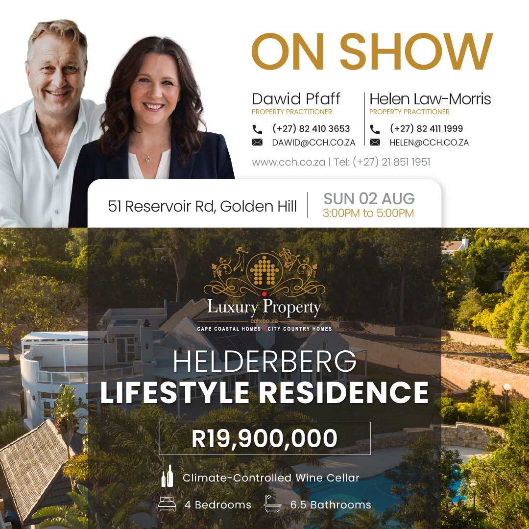 CCHHomes's tweet photo. 💎ON SHOW THIS SUNDAY

📍51 Reservoir Rd | 2 Aug | 3–5 PM

Experience luxury living at its finest! This exceptional 4-bedroom home offers breathtaking Helderberg views, a wine cellar, heated pool, rooftop terrace, and so much more.

🔗https://t.co/gOVOjVjSQ9

#CCH #OnShow https://t.co/4hg2WwJHpa