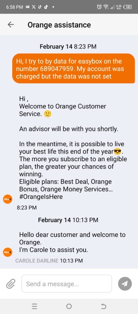 wobiwo's tweet photo. Scam or not, @Orange_Cameroun?

For months, I’ve been trying to resolve the same issue through every channel available:

Max it chat support
Customer service calls
An in-person visit to your Akwa (Douala) agency

Still, no solution and no meaningful response.

#OrangeCameroon https://t.co/Rx2lxzwjoA