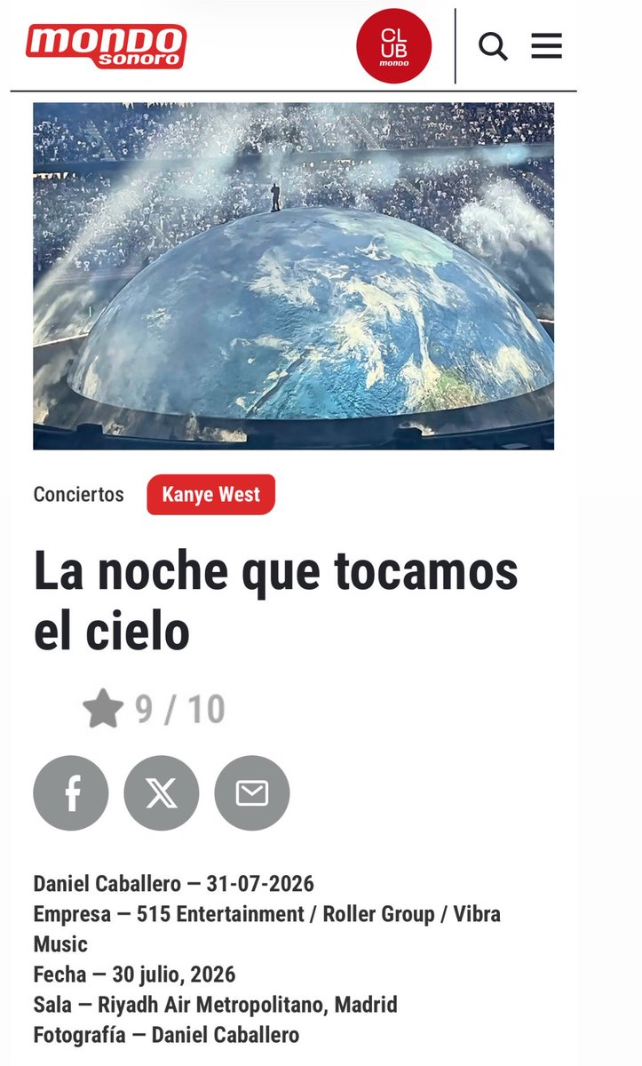 danicaballerou's tweet photo. 🌏 El concierto de Kanye West saldó una deuda generacional con un público que jamás tuvo oportunidad de verlo.

Lo que ayer se vivió en el Metropolitano de Madrid permanecerá en la retina. 

Hit tras hit. Bravo. 
 
🗞️ Mi crónica del concierto ya en @mondo_sonoro , calentita https://t.co/A6rMJKxLNq