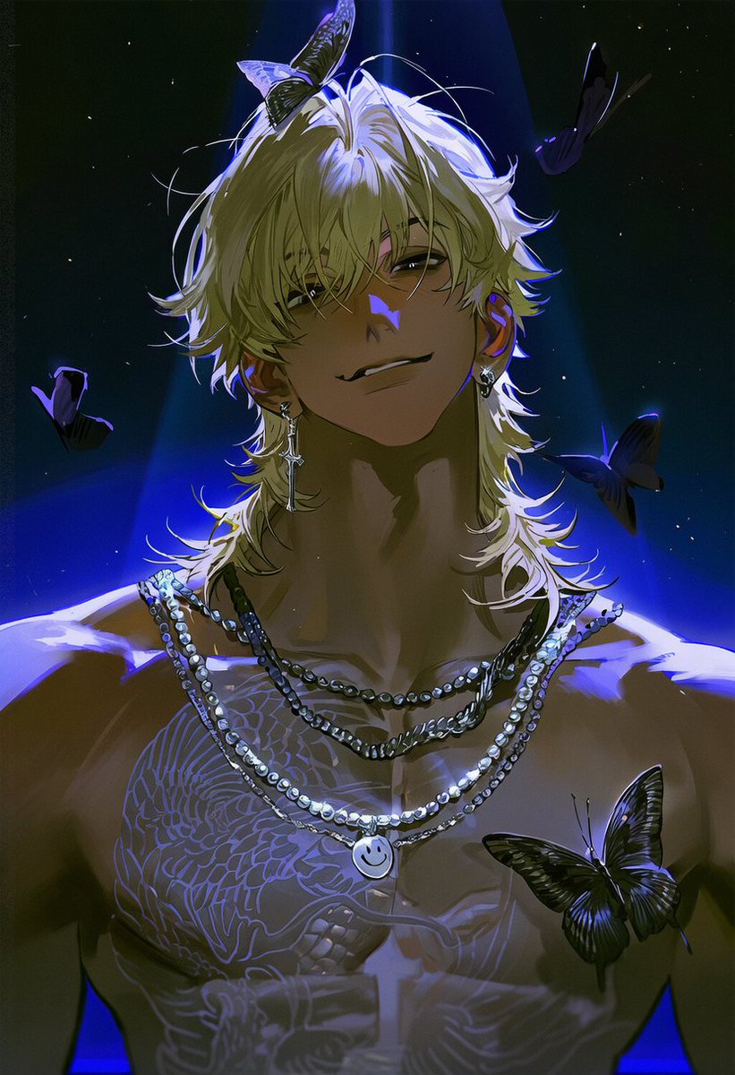 NULL___NOTFOUND's tweet photo. 나비효과

upper body, 0.6::face up::,
[나비 색상] butterfly, swallowtail butterfly, multiple butterflies, butterfly on face, butterfly on head, insect on skin, shirtless, bare shoulders, collarbone, layered necklaces, pearl necklace, chain necklace, black bead necklace,
smiley face charm, cross earring, silver jewelry,
black background, dark background, dramatic lighting, cold blue lighting, blue rim light, chiaroscuro, high contrast, studio lighting, spotlight, film grain, editorial photography, fashion photography, photorealistic