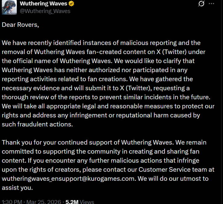 liinyao's tweet photo. This is extremely sad to see. Please can we all report instances of gacha grail harrassing artists by using AI to alter fanarts and getting their works taken down through false DMCA to wutheringwaves_ensupport@kurogames.com https://t.co/45sq6vttZ5