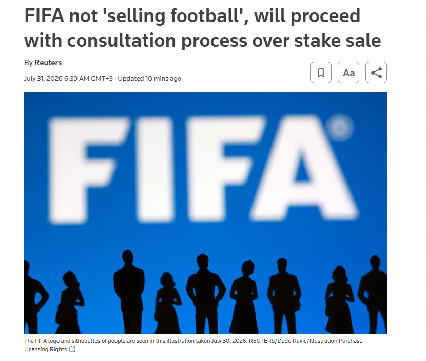 clashreport's tweet photo. FIFA will move ahead with its plan to bring private investors into the World Cup and other tournaments, despite strong opposition from UEFA and other confederations.

FIFA insists it is not “selling football” and says the deal will only proceed with majority support from its 211 member associations.

Source: Reuters