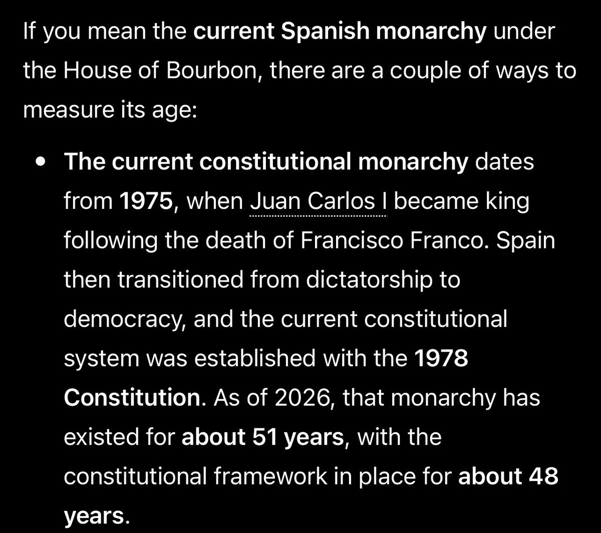 Moorlander212's tweet photo. @CultureWarGulag @FrazandLoki @adamemedia1 By your logic, the current Spanish Monarchy/State is even younger, dumbfuck https://t.co/QVAvqYQ6AM