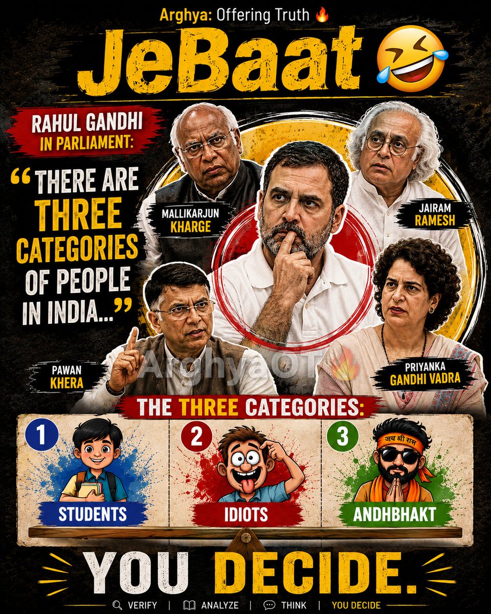 arghyaOT's tweet photo. So to which category does Rahul Gandhi and his own party colleagues belong to?

They're not STUDENTS...

They certainly won't call themselves ANDH-BHAKTS...

So... YOU DECIDE. 😄

#Trending #Memes #Congress https://t.co/8ve0rGkBNC
