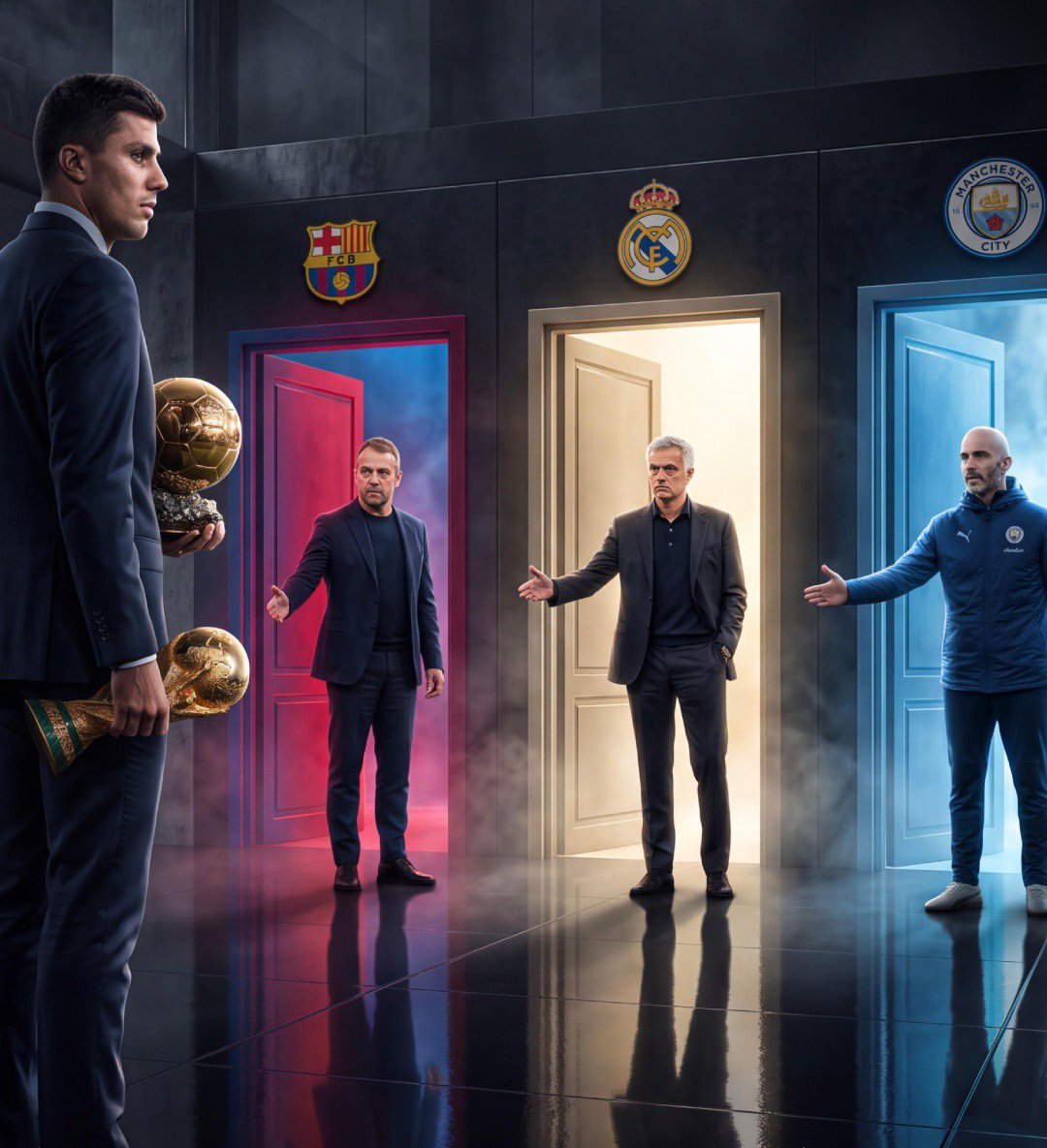 Counterpress__'s tweet photo. Three doors. One superstar. 🏆👀

Barcelona 🔴🔵 | Real Madrid ⚪ | Man City 🔵

Where should he go? 👇 https://t.co/c11Yl1lava