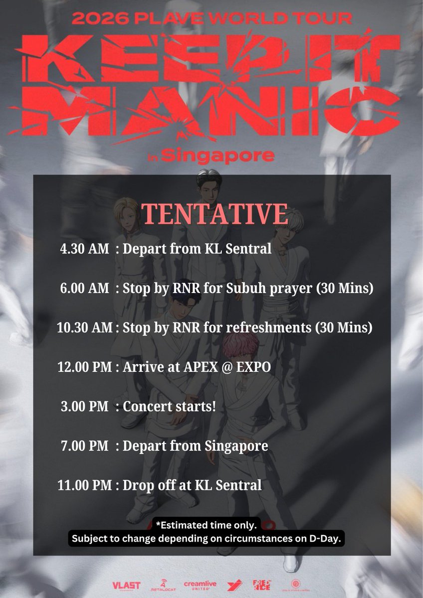 ppulbas_trip's tweet photo. We're delighted to organise a Return Bus Trip for 2026 PLAVE Keep It Manic Tour in Singapore! 🇸🇬 

Seat Reservation Opens: 
🗓️ 01.08.2026 (Saturday) @ 10AM
📝 Via Google Form

✅Full payment &amp; installment

Stay tuned! #PlaveinSG https://t.co/I0nhqXOVoR