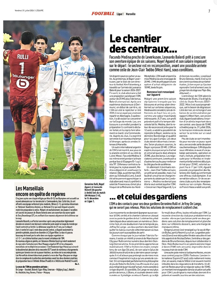 Juliengoal's tweet photo. Journal L'Equipe du Vendredi 31 juillet 2026
Un été en suspens
Le chantier des centraux...
... Et celui des gardiens 
#TeamOM #OM #MercatOM https://t.co/Rw1z0cPwyM