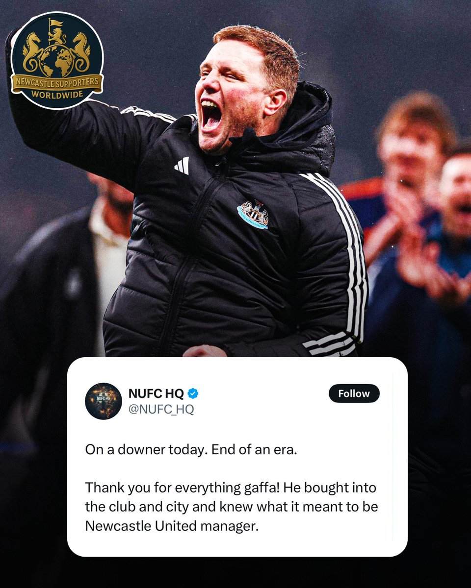 SupportersNufc's tweet photo. No matter how it may have ended, this man needs to be remembered for his time at the club. An amazing man who just got what it meant to be Newcastle manager, forever grateful. 🖤🤍

#NUFC #fblifestyle https://t.co/EFyQEpSA4n