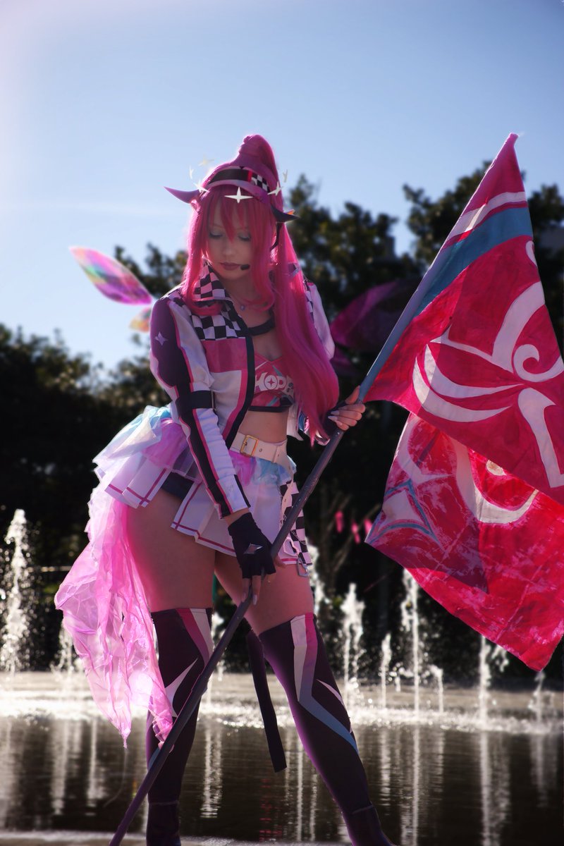 LunaireLive's tweet photo. Aren’t i the cutest race queen? 

i’m so happy with how my race queen cosplay turned out!! All pics will be sold at my performance merch booths 💕
#IRySart #Hololive #Cosplay https://t.co/CXuvAGcWa0