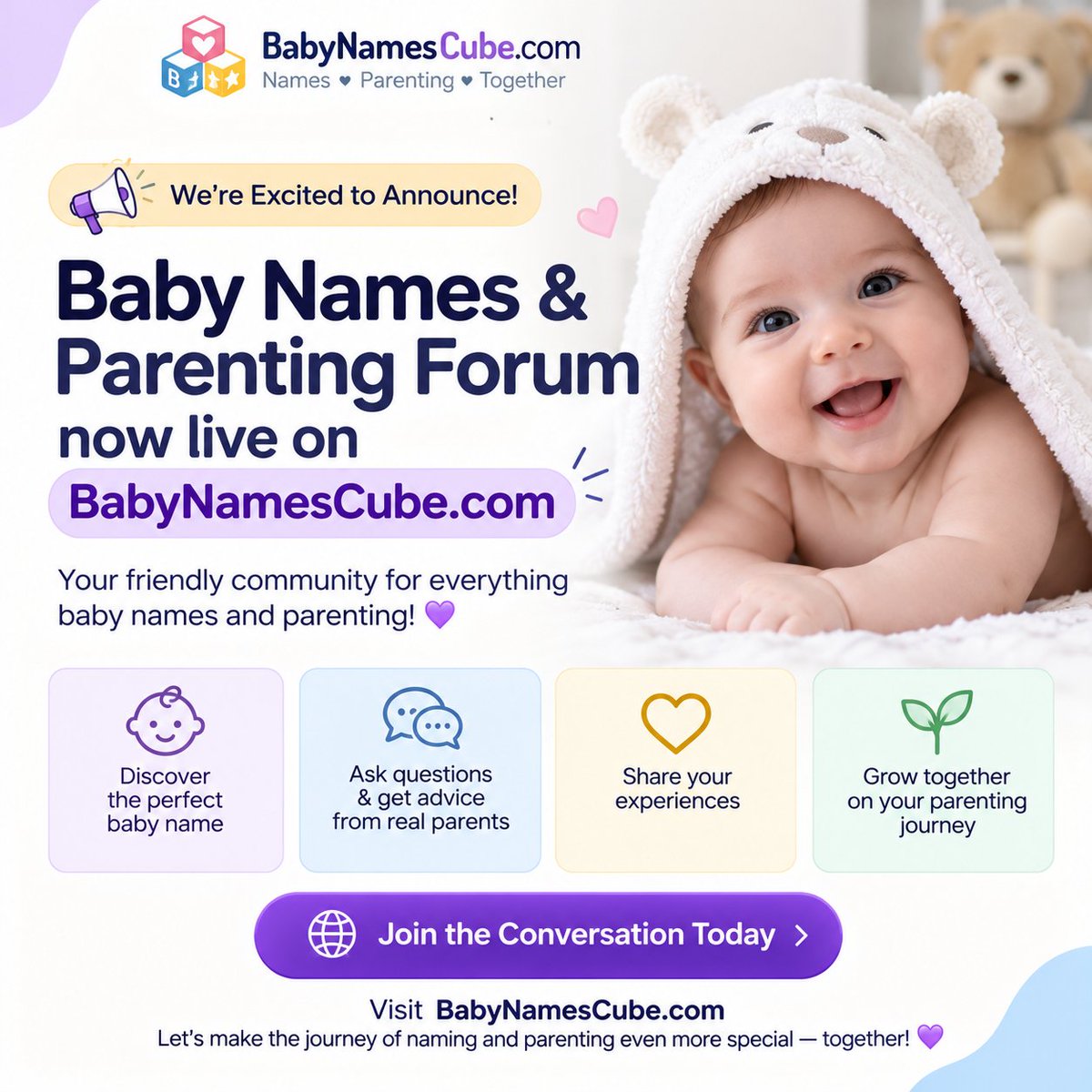 BabyNamesCube's tweet photo. Big News for Parents and Parents-to-Be! 
We're excited to announce the launch of the Baby Names &amp; Parenting Forum on https://t.co/nmS4NeyQji !
Looking for the perfect baby name? Need advice from experienced parents?  Visit https://t.co/3EkjKf2EiM Now! https://t.co/LnMVWDvCCZ