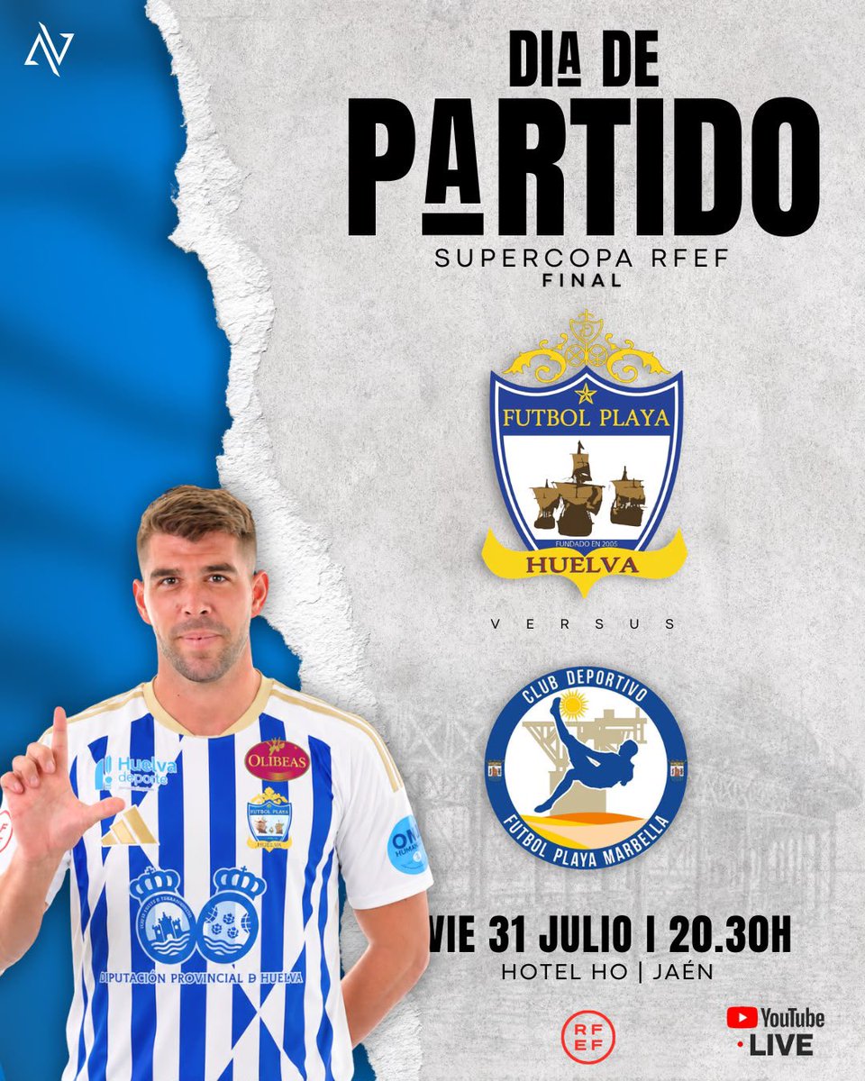 F_PlayaHuelva's tweet photo. β½οΈDΓa de partido - Final Supercopa De EspaΓ±aβ½οΈ
π @marbella_futbol_playa
ποΈ Hotel HO | JaΓ©n
π 31/07 - 20:30
πΊ Youtube RFEF
@aytohuelva @dipuhu @andaluciajunta @olibeas #ProgramaFuturo https://t.co/eYM21ta6v9