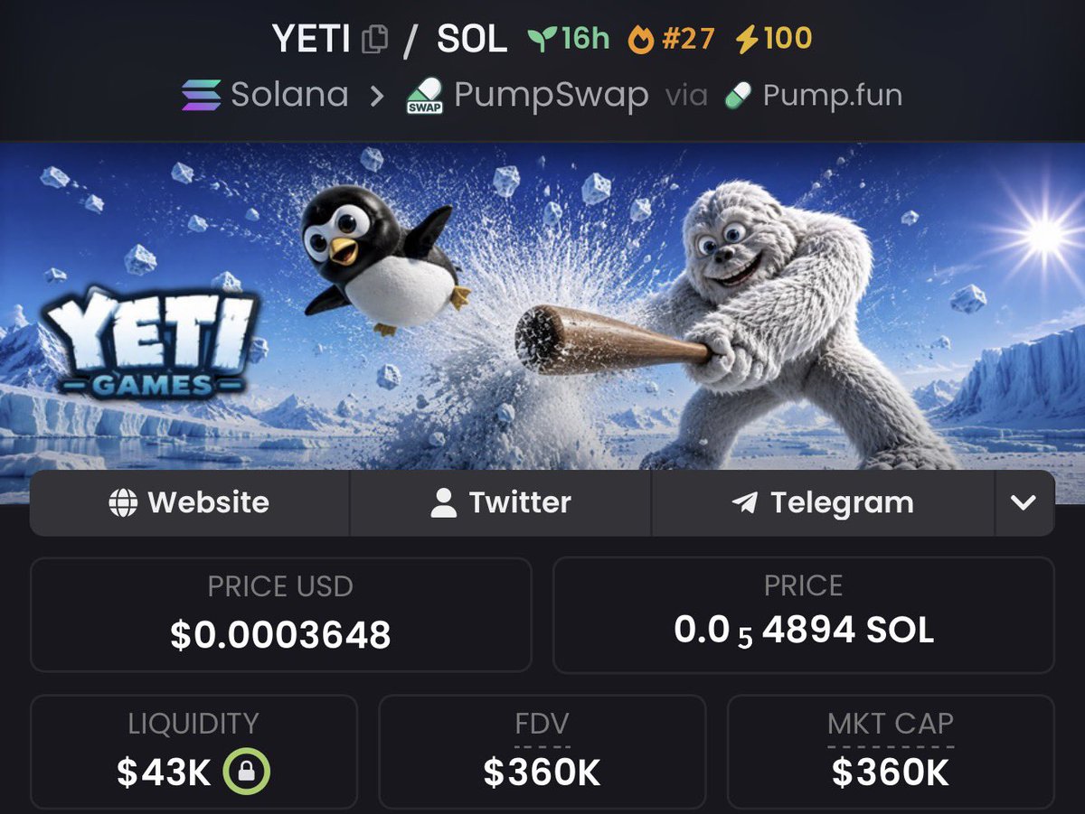 0xDoctorHouse's tweet photo. GM chads 

You liked first day of the solana:BX8np2NYESCYThnWhRMXZytPyybKsbnVEYMPGgWVpump launch? 
Let's continue 

The market should learn a thing or two about how to run clean Pumpfun launches

We have a well-known, simple, and accessible narrative. It has a history of attracting over 300 million players worldwide in the past. I’m confident we can easily see 2-3 million market cap here in a few days

Expecting giga send mode for YETI, it just need a catalyst. Lemme start working on bullish breakout today

Higher - for my good old YETI friend

$YETI