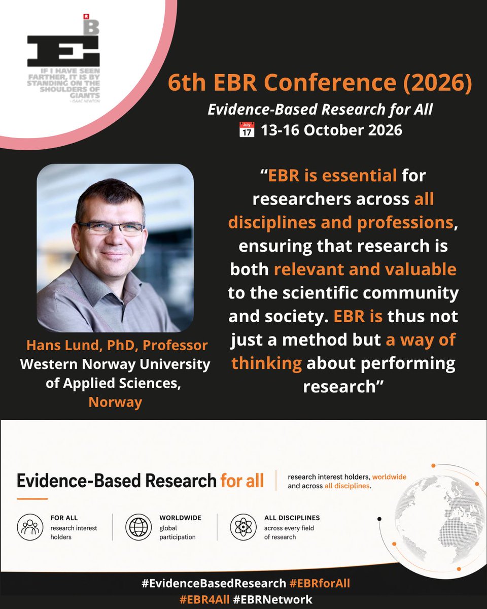 ebrnetwork's tweet photo. We're delighted to present Hans Lund, member of the ScCom of the 6th #EBRConference!

Join us at the 6th Evidence-Based Research Conference, taking place online, 13–16 October 2026.

See you at the EBR Network: https://t.co/t9r0rtSa9d

#EBRforAll #EBRNetwork #EBRConference https://t.co/q6qoaQ7hKx