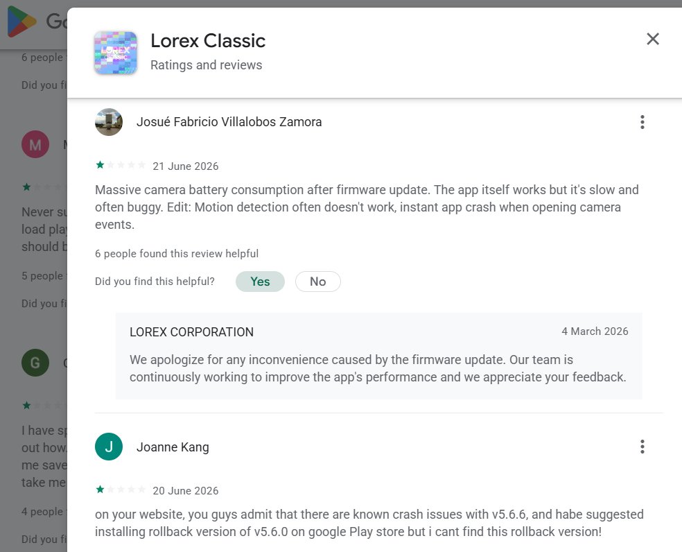 zilonghang's tweet photo. Avoid Lorex due to comment of Google-Play👎👎 {Steven Nguyen May 30, 2026 keeps logging me off for inactivity when I use it everyday}🤦‍(In Sum=>Vicious-Chinese-LorexCorporate)177.1.192 https://t.co/Vfn6TBxRuK