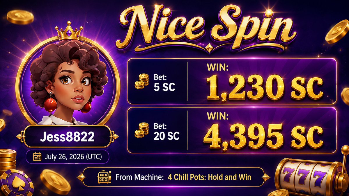 HitFortune's tweet photo. 🎉✨ Nice Spin! ✨🎉
Double the excitement for Jess8822, who landed two fantastic wins on 4 Chill Pots: Hold and Win! 🏆
💳 BET: 5 SC → 🏆 WIN: 1,230 SC
💳 BET: 20 SC → 🏆 WIN: 4,395 SC
🎰 Machine: 4 Chill Pots: Hold and Win
Two bets, two impressive results — a total of 5,625 SC won! Congratulations to Jess8822 on this amazing winning streak. 🍀
Could your next spin be the next Nice Spin featured on our page?
#HitFortuneCasino #NiceSpin