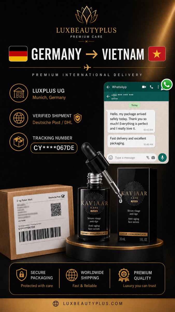 LuxPlusGroup's tweet photo. Another verified international shipment has been successfully delivered from Munich, Germany to Vietnam. 🇩🇪 → 🇻🇳

LuxPlus supports secure packaging, tracked shipping, and reliable international fulfillment.

#LuxPlus #InternationalShipping #Vietnam #business #luxbeautyplus https://t.co/fl8QrAZ4fM