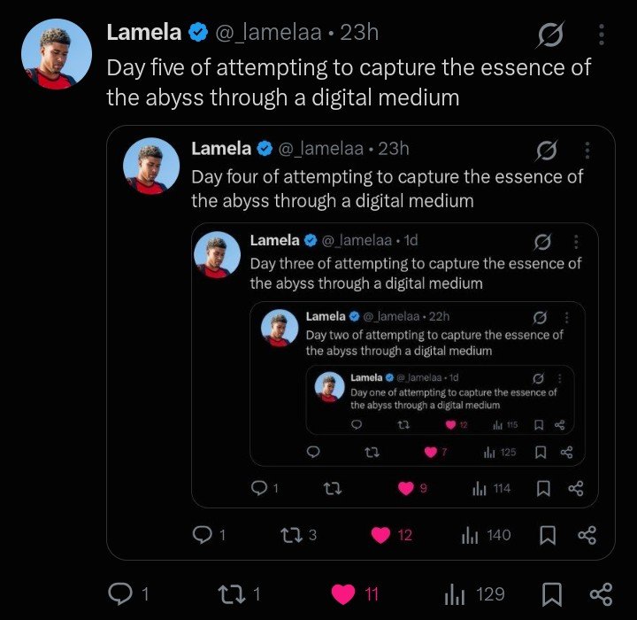 _lamelaa's tweet photo. Day six of attempting to capture the essence of the abyss through a digital medium https://t.co/6G0ExegZK5