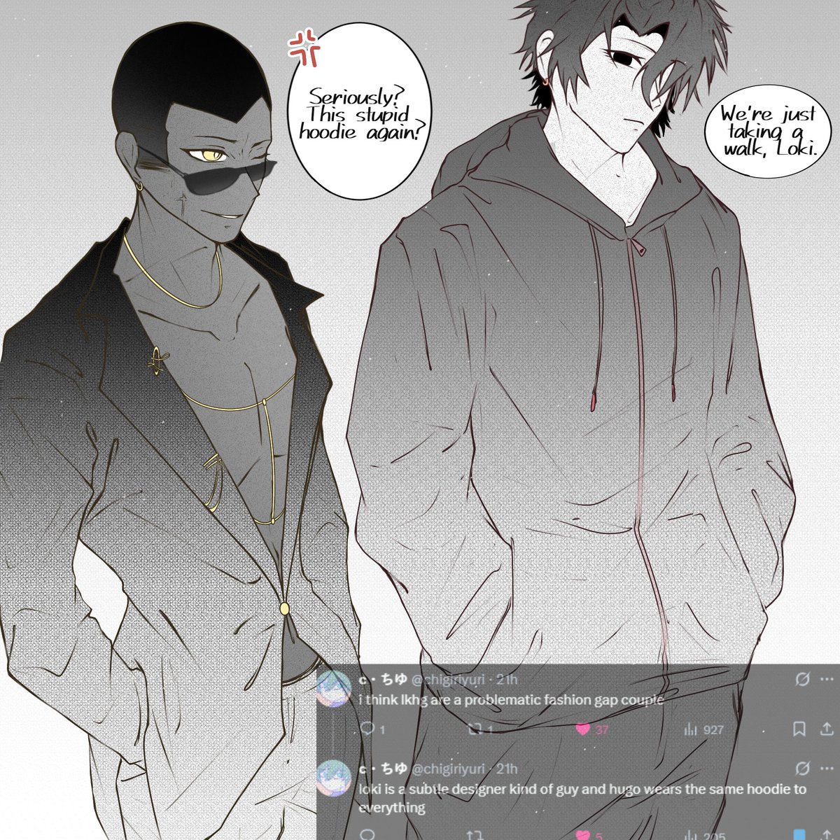 riiiiirirjisu's tweet photo. Loki dislikes being casual 💢 #hglk #hugoloki #julianloki #vivienhugo #bllk https://t.co/CXfZAQrfWE