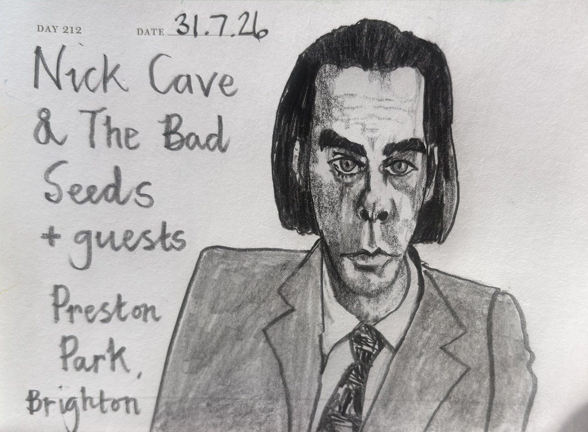 Venster67's tweet photo. One Sketch A Day 31.7.26
‘Nick Cave & The Bad Seeds’
+ guests / Preston Park. Brighton
#nickcaveandthebadseeds #prestonparkbrighton #livemusic #onesketchaday #visualjournal https://t.co/lQHYYDBVfG