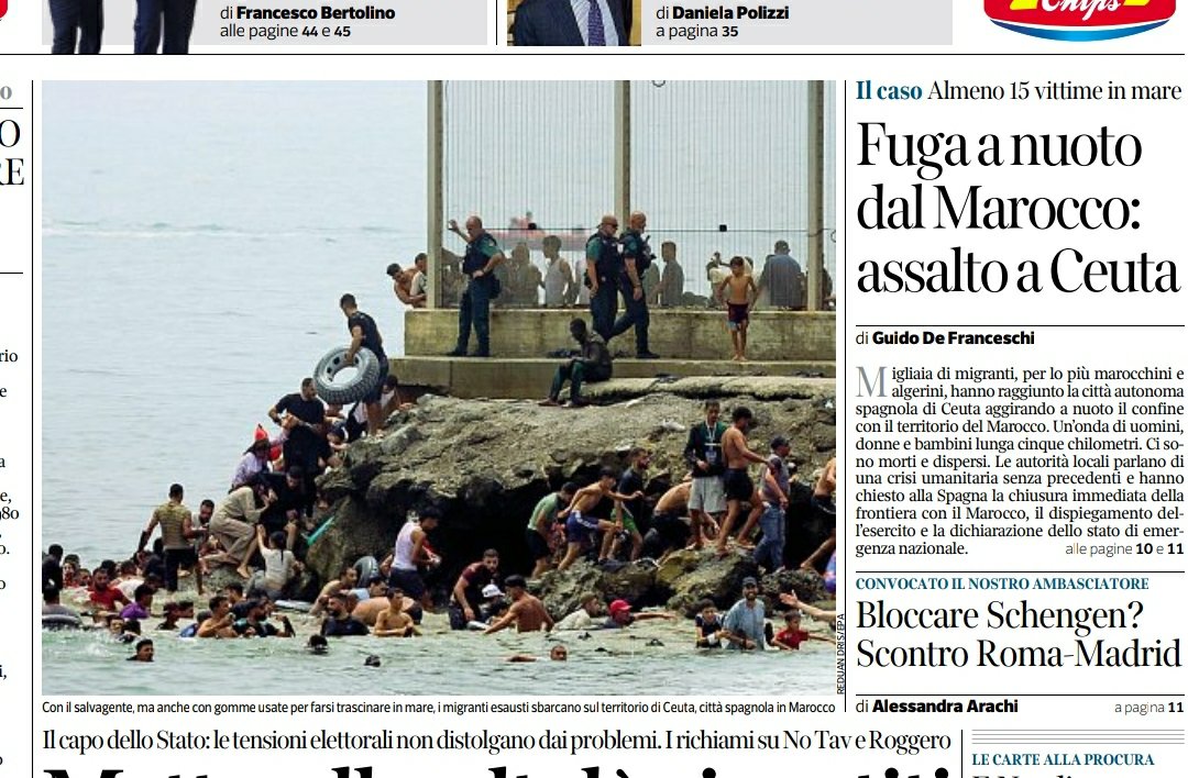 Gitro77's tweet photo. Gli assalti a Ceuta e Melilla sono un atto ostile da parte del Marocco con l'appoggio incondizionato di Israele e USA. È una minaccia di stampo mafioso alla Spagna per aver normalizzato i rapporti con l'Algeria e per essersi schierata contro le aggressioni alla Palestina e all'Iran. Ci stanno in gioco anche gli accordi di Abramo e il controllo dello stretto di Gibilterra. La minaccia dell'immigrazione di massa usata come arma dal Marocco riguarda però l'Europa, non solo la Spagna. La risposta all'aggressione del Marocco dovrebbe riguardare tutti i Paesi europei.