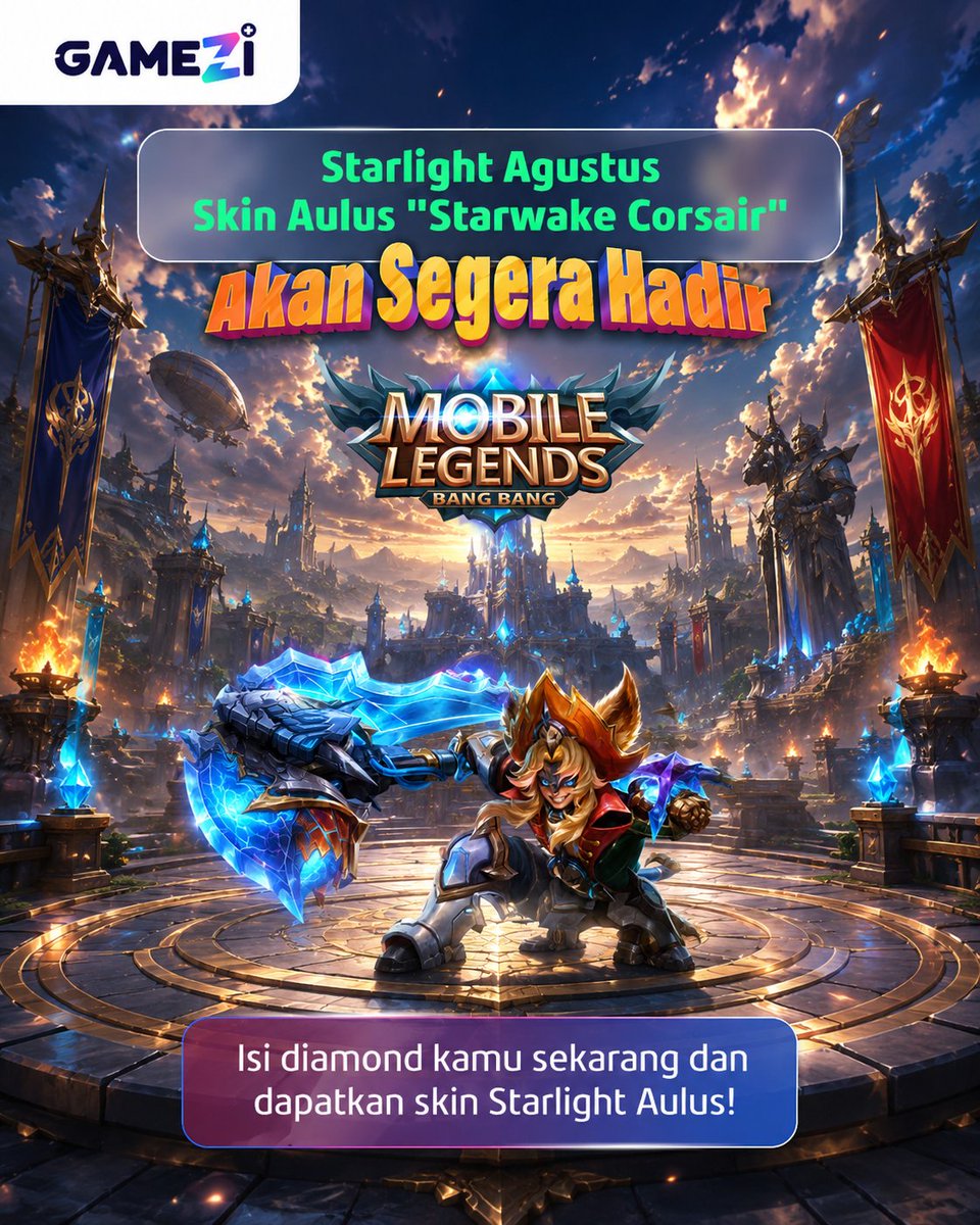 gamezi_id's tweet photo. ✨ STARLIGHT AGUSTUS✨

Player Aulus wajib banget punya skin ini sih. Top up diamond kamu sekarang juga dan dapatkan skin starlight Aulus!

#Gamezi #GamersIndonesia #GamerDeservesBetter #topup https://t.co/Cwfzg0BxBw