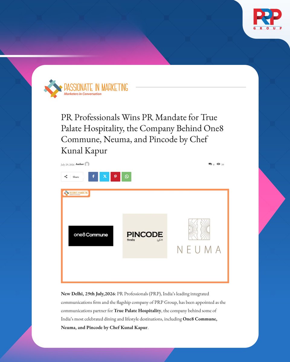 prprofessional7's tweet photo. Our Lifestyle & Food & Beverage (F&B) portfolio just got a whole lot more flavourful!
Today, we're excited to add a new signature dish to PR Professionals' menu of partnerships
@e4mtweets | @Social_Samosa | @medianews4u | @manifestmediain | @MediaInfoline
#PRProfessionals https://t.co/mcbjz1fgkF