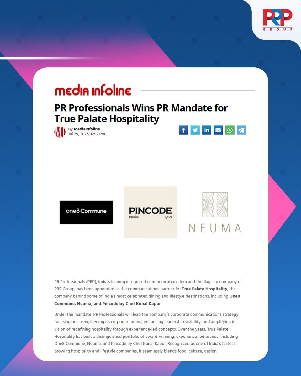 prprofessional7's tweet photo. Our Lifestyle & Food & Beverage (F&B) portfolio just got a whole lot more flavourful!
Today, we're excited to add a new signature dish to PR Professionals' menu of partnerships
@e4mtweets | @Social_Samosa | @medianews4u | @manifestmediain | @MediaInfoline
#PRProfessionals https://t.co/mcbjz1fgkF
