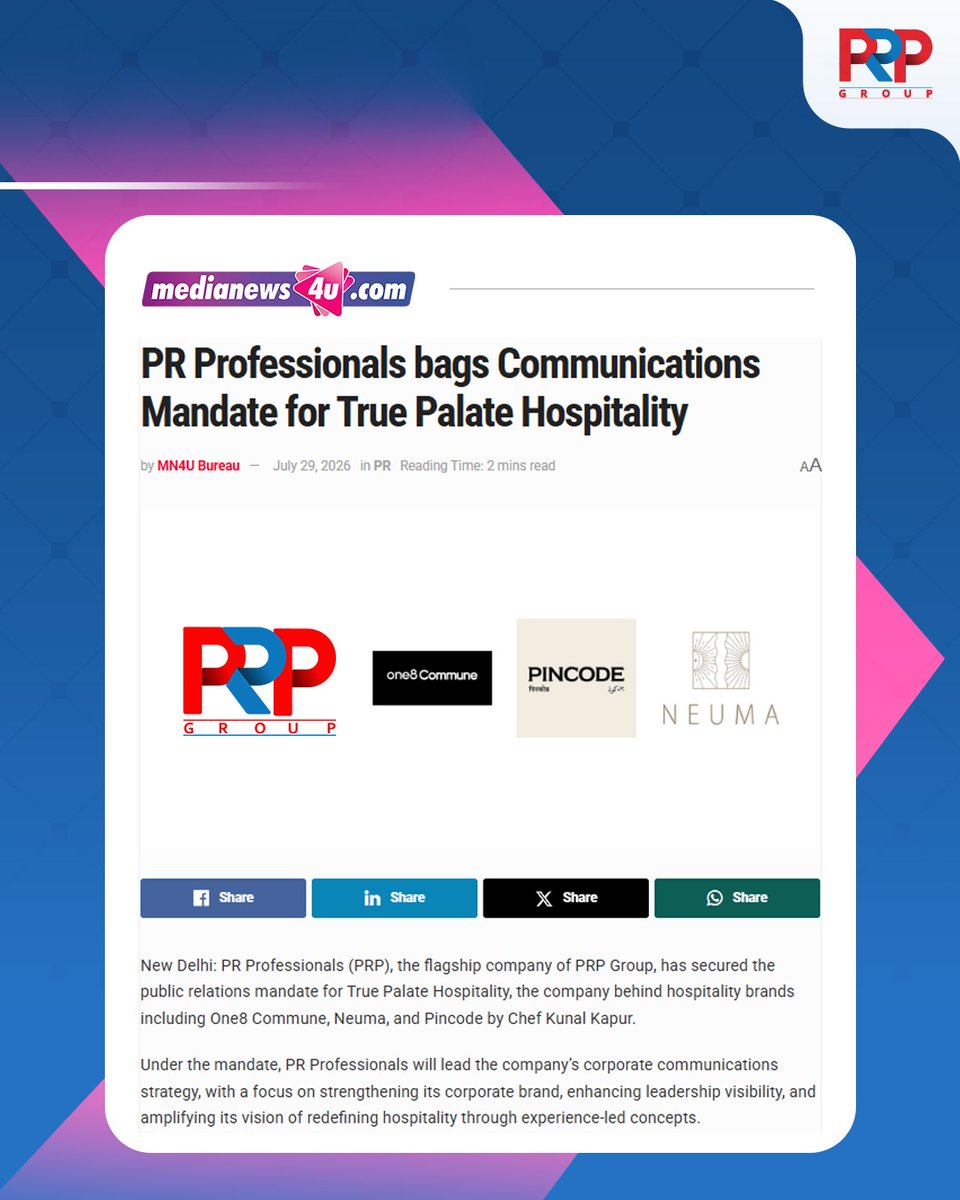prprofessional7's tweet photo. Our Lifestyle & Food & Beverage (F&B) portfolio just got a whole lot more flavourful!
Today, we're excited to add a new signature dish to PR Professionals' menu of partnerships
@e4mtweets | @Social_Samosa | @medianews4u | @manifestmediain | @MediaInfoline
#PRProfessionals https://t.co/mcbjz1fgkF