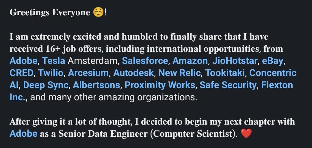 coolcoder56's tweet photo. Bo cracked 16+ job offers 💀

If you have skills you can earn crazy money in tech 

Credit : @ajay_2512x https://t.co/yVEWYbyyuJ