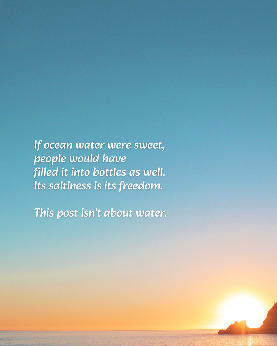 wluntly's tweet photo. Sometimes what makes you different is exactly what makes you free. 🌊✨
Don’t change yourself just to fit someone else’s bottle. 🤍

#LifeLessons #DeepThoughts #StayTrueToYourself #InnerPeace #SelfWorth https://t.co/PVzrfZbZT0