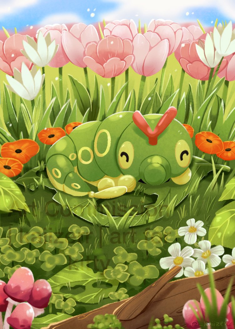 _kaiizerrX3's tweet photo. Sleeping caterpie full art commission for kitty on Vgen :3!!  Cute lil guy ｡ﾟ(ﾟ´ω`ﾟ)ﾟ｡

#pokemon #fanart #CommissionsArt  #illustration https://t.co/MvXLiZVm1J