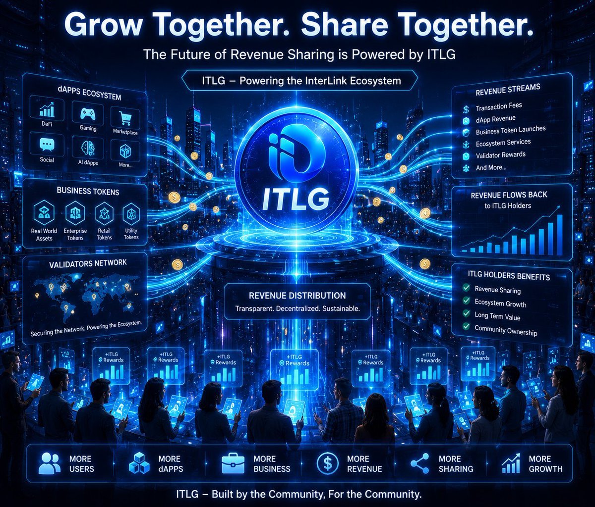 SHAIKRASOO36812's tweet photo. Revenue Sharing
A futuristic digital economy powered by ITLG, showing dApps, Business Tokens, validators, and users connected by glowing blockchain streams. Revenue flows back to ITLG holders through holographic charts. Blue cyber theme
#ImterLink #ITLG #ITL https://t.co/6tZIzlxRhB