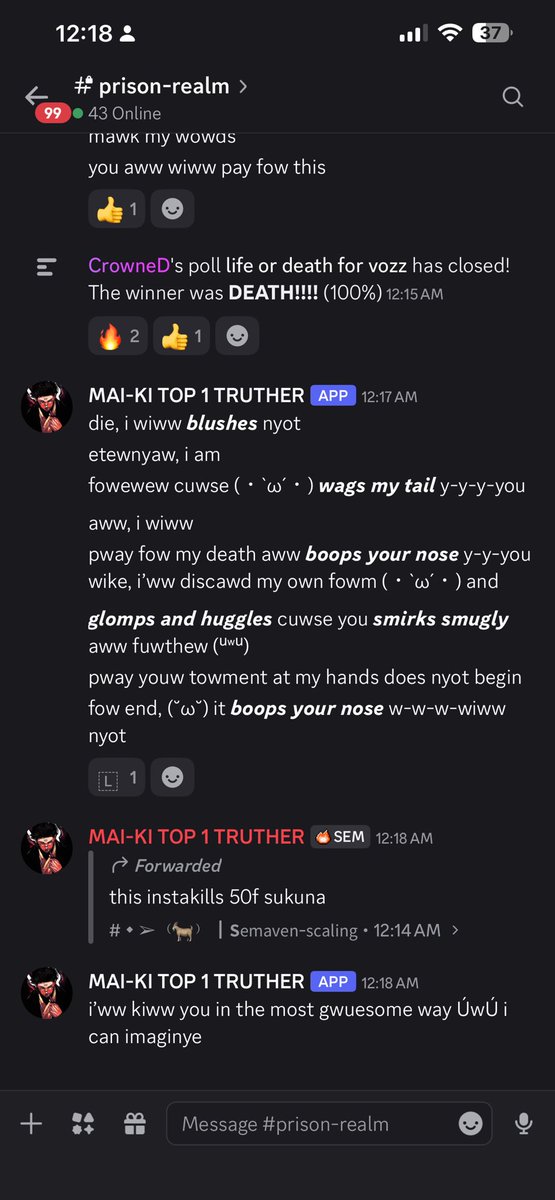 vozzlarpsjjk's tweet photo. i fucking hate this discord message-changing bot
the #SEMENSQUAD discord will pay for what they’ve subjected me to. https://t.co/gT96FxQUeo