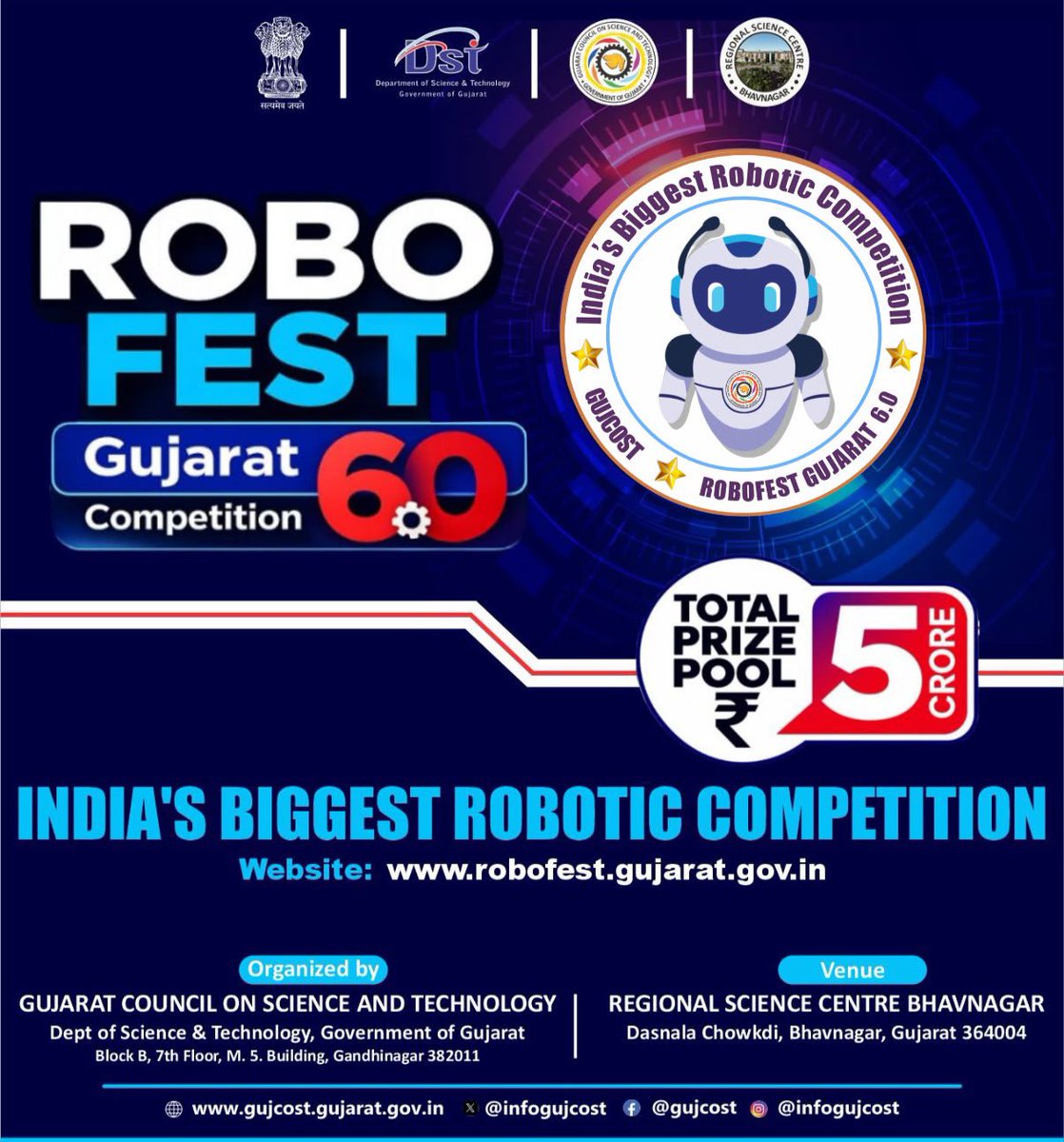 RSCBhavnagar's tweet photo. Your final year is the perfect time to innovate! 🚀 
If you're not eligible for the Junior &amp; Senior categories of #RobofestGujarat6, join the AI Powered Robotics Innovation Challenge #Hackathon and shine at the Grand Finale hosted @RSCBhavnagar. 
@dstGujarat @InfoGujcost https://t.co/PywQr7ZNPJ