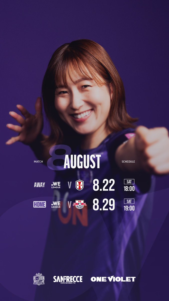 sanfrecceREGINA's tweet photo. 8月カレンダー🎆💜
ホーム開幕戦は8/29(土)です🙌

カレンダーの同期はこちら⏬
https://t.co/LCmhWtft0g

#ONEVIOLET 
#サンフレッチェ広島レジーナ https://t.co/sic1fTnSbF