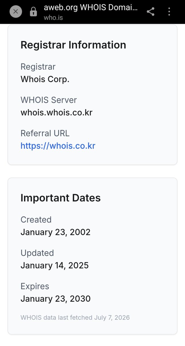 HuiJo96872's tweet photo. 2002년엔 무슨 일이 있었을까요?

1. A-web 도메인은 2002년 1월 23일 등록되었습니다.
(WHOIS 기록) https://t.co/SYWl6KEfVW

2. 또 2002년은 선관위가 '투표지분류기'를 처음 도입해 사용하기 시작한 해입니다.

2002년 6월 13일 제3회 전국동시지방선거에서 처음 도입했고, 같은 해 12월 제16대 대통령선거에서 전국적으로 본격 대량 사용 (약 956대).

도입 주체: 중앙선거관리위원회(선관위).

선관위 공식 사이버선거역사관 기록:
“선거관리위원회는 개표사무원의 피로를 낮추고 신속한 개표를 위하여 투표지분류기를 도입했다. 2002년 6월 13일 제3회 전국동시지방선거에서 처음 사용한 투표지분류기는 이후 여러 차례 개량을 거듭해왔다.”

모두 우연의 일치일까요?