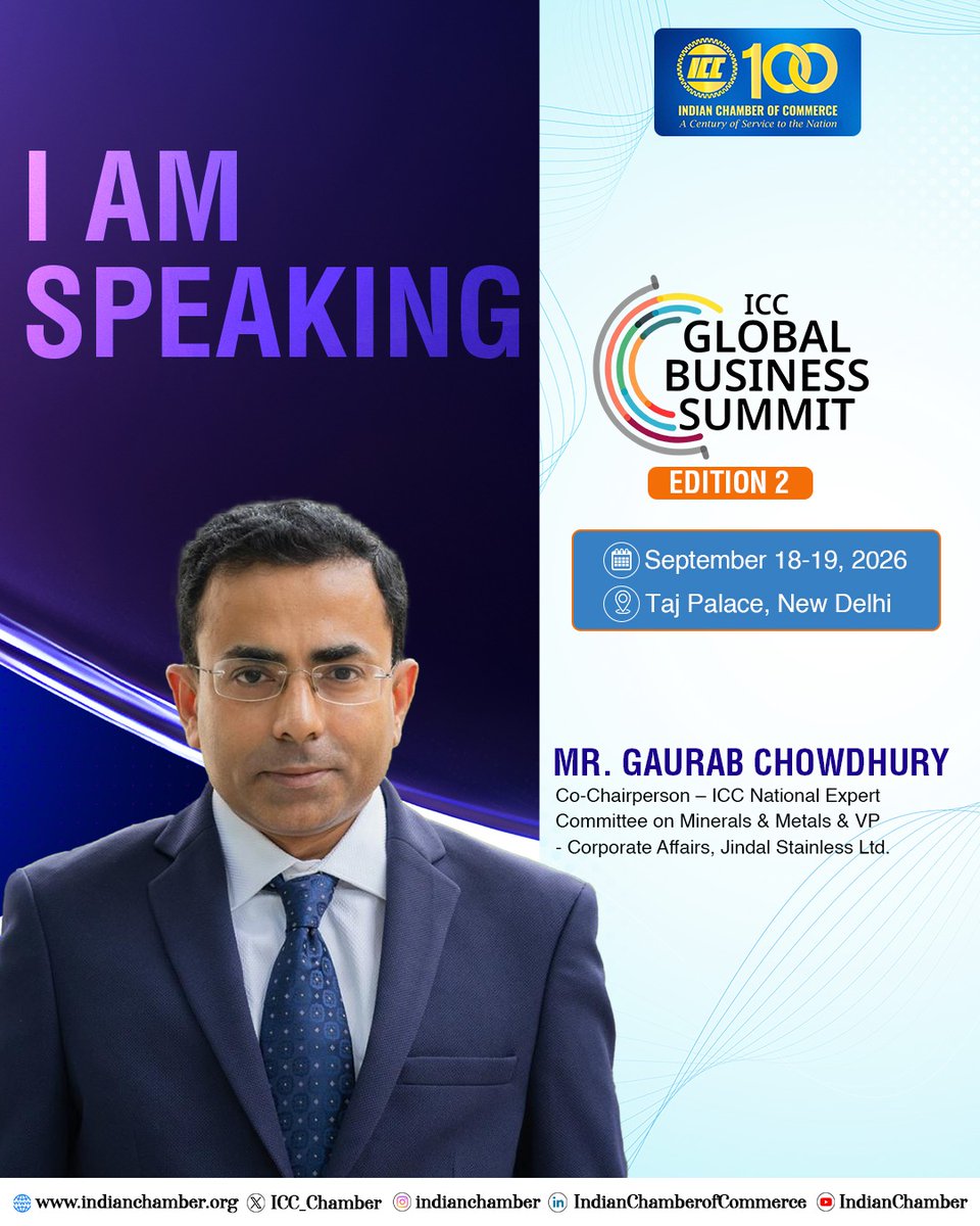 ICC_Chamber's tweet photo. The ICC Global Business Summit 2026 is a premier platform where industry leaders, innovators, and policymakers come together to share insights and shape the future of business. With distinguished speakers from industry, the Summit promises thought‑provoking discussions on growth, sustainability, and collaboration across sectors. 

To know more, please visit https://t.co/BLibMAuvWB. 

Join us and be part of India’s most influential stage for global business leadership and innovation.

#GlobalBusinessLeadership #InnovationAndGrowth #IndustryVoices #IndianChamberOfCommerce #ICCGlobalBusinessSummit

@pksatija | @jswsteel | @Jindal_Official | @Deloitte | @amalgamsteel