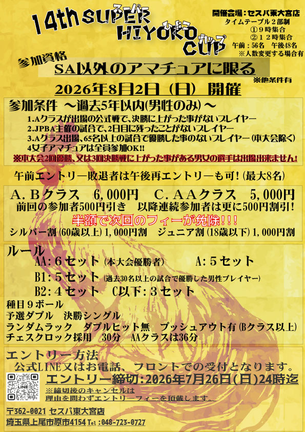 開催日：2026/8/2(日) 第14回SuperひよこCup エントリ―リストです！ ご