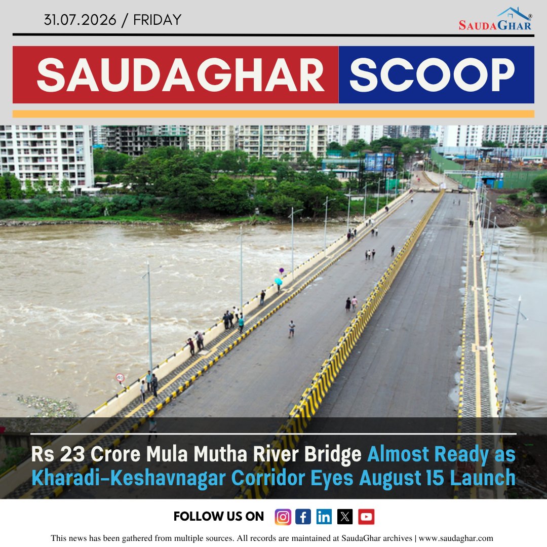 SaudaGhar's tweet photo. The Kharadi-Keshavnagar bridge built across the Mula Mutha river under a public private partnership model at a cost of Rs 23.20 crore is set to open for traffic by August 15 with main construction work already completed and signals and traffic infrastructure set up on the Kharadi side. Standing Committee Chairman confirmed the bridge will open as soon as a 700 metre connecting road stretch from Renuka Mata Temple area in Keshavnagar to Godrej is completed with work on that section currently underway. The 246.40 metre long and 24 metre wide bridge also features separate one metre service roads on both sides and two metre wide footpaths. SaudaGhar has been regularly following updates on this bridge and we have covered a full detailed video on our YouTube channel where we have shown the real frustration of commuters waiting for this long overdue crossing to open. We urge you to watch it for a complete ground level picture of the situation.

PMC had decided to build the bridge three years ago to address crippling daily traffic congestion across the densely populated areas of Kharadi, Mundhwa, Keshavnagar, Magarpatta, Hadapsar, Wagholi, and Vadgaon Sheri where residents currently have very few river crossing options on the Mula Mutha forcing everyone onto the same overloaded bridges and causing massive daily bottlenecks. The road department executed the project on a PPP basis over the past two years with the structure now in its final stages. Once the 700 metre approach road is completed and the bridge officially opens on August 15 it will create a vital new crossing point over the Mula Mutha giving residents of these packed east Pune neighbourhoods a faster more direct route and ending the long frustrating detours that have tested the patience of lakhs of daily commuters for years.

#saudaghar #KharadiKeshavnagarBridge #PMC #PuneNews #KharadiBridge #MulaMuthaRiver