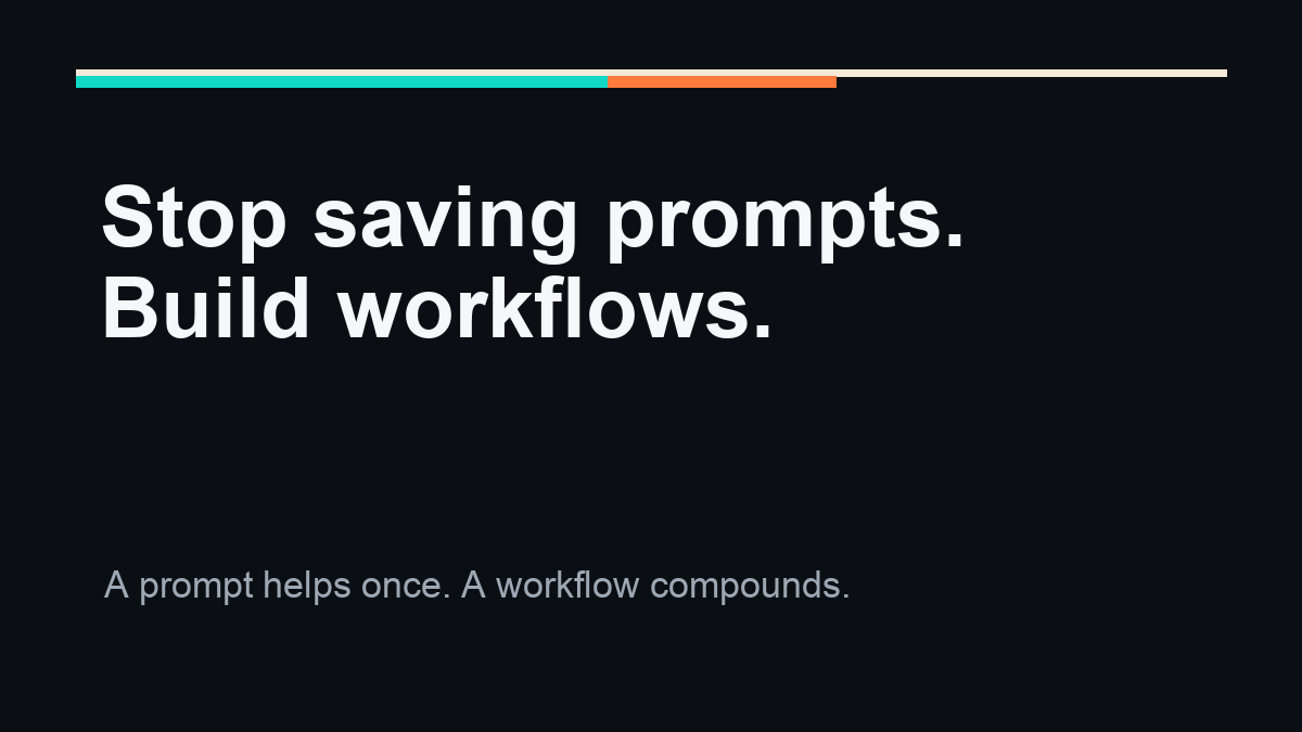 Questantapp's tweet photo. The useful shift in AI work right now:

Stop collecting one-off prompts. Start building reusable workflows. https://t.co/FL8OPQlxzS