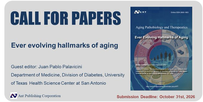 APTjournalOA's tweet photo. #callforpapers    
Special topic  "Ever evolving hallmarks of aging”  
Further information: https://t.co/Vd68JYgtAZ
Welcome to submit!     
Contact: apt@antpublisher.com https://t.co/uHUAxhj7Jl