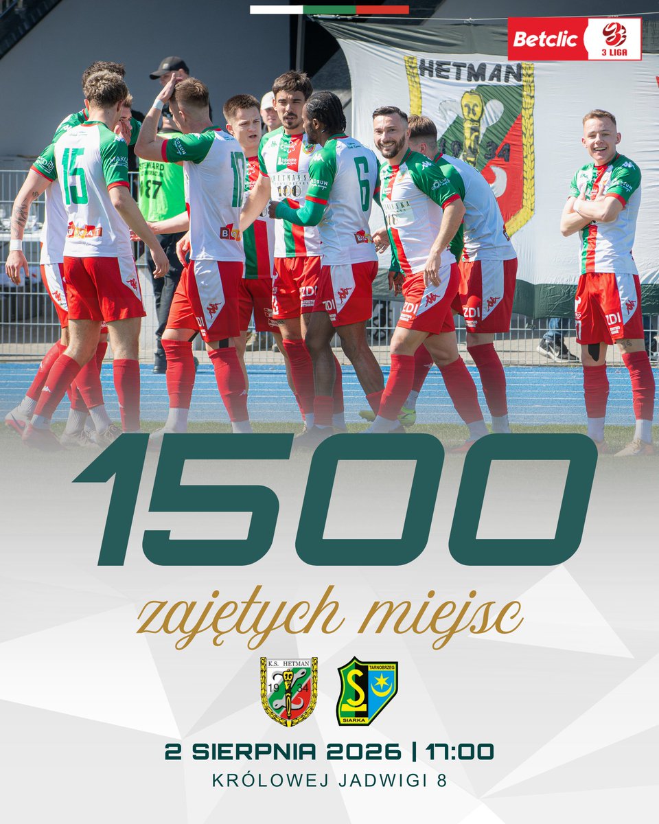 HetmanZamosc's tweet photo. 🔥1️⃣5️⃣0️⃣0️⃣ naszych przy #KJ8 

🏟️Ogromne wsparcie będzie niosło nas po 3 punkty. To już wiemy. Wszyscy jednak czekamy na #soldout💪 

📍 Zabierzcie nasze barwy na stadion! Niech piłkarska Polska widzi, że w Zamościu rządzą Biało-Zielono-Czerwoni! 

⬜️🟩🟥
#CałyHetmanZawszeRazem https://t.co/ciF5ffCUPn