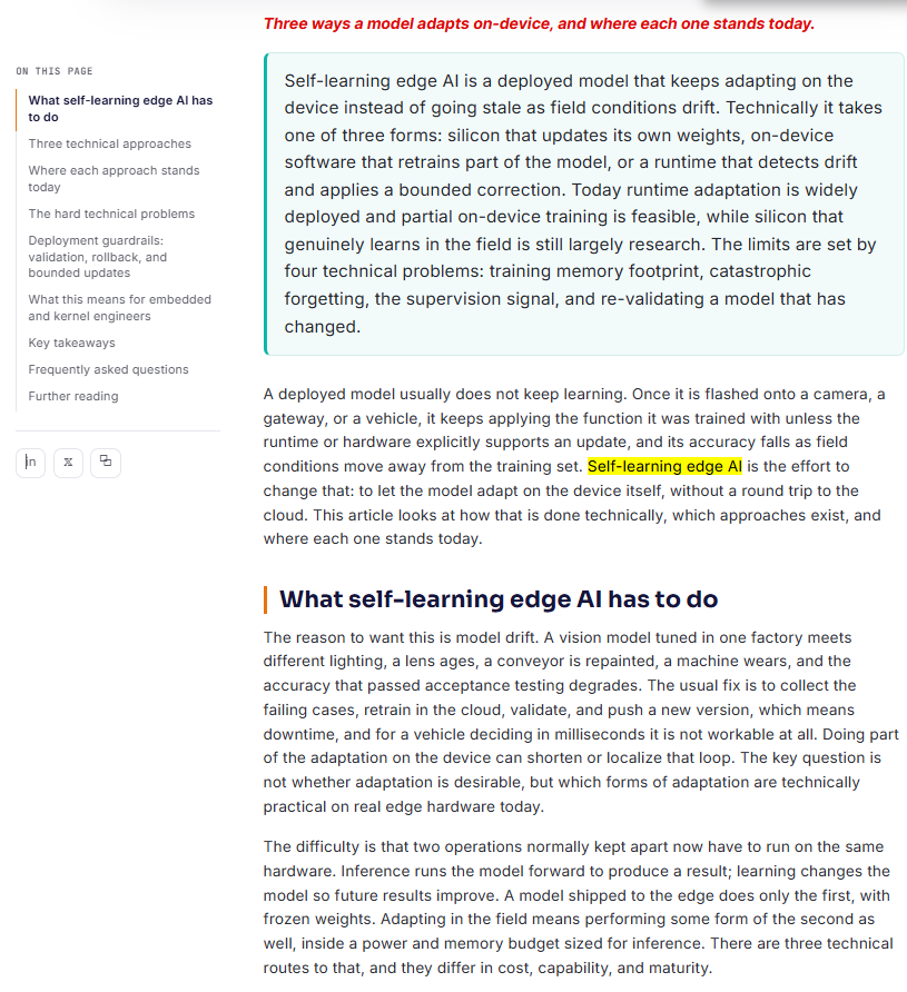 MIAM_Schwan's tweet photo. Self-Learning Edge AI: Where the Technology Stands
"Silicon that updates its own weights exists only in narrow forms today, such as BrainChip #Akida updating its final layer."
https://t.co/ey4AbseEcp
@BrainChip_inc 
Cont. .../2 https://t.co/v3kjzdyg5J