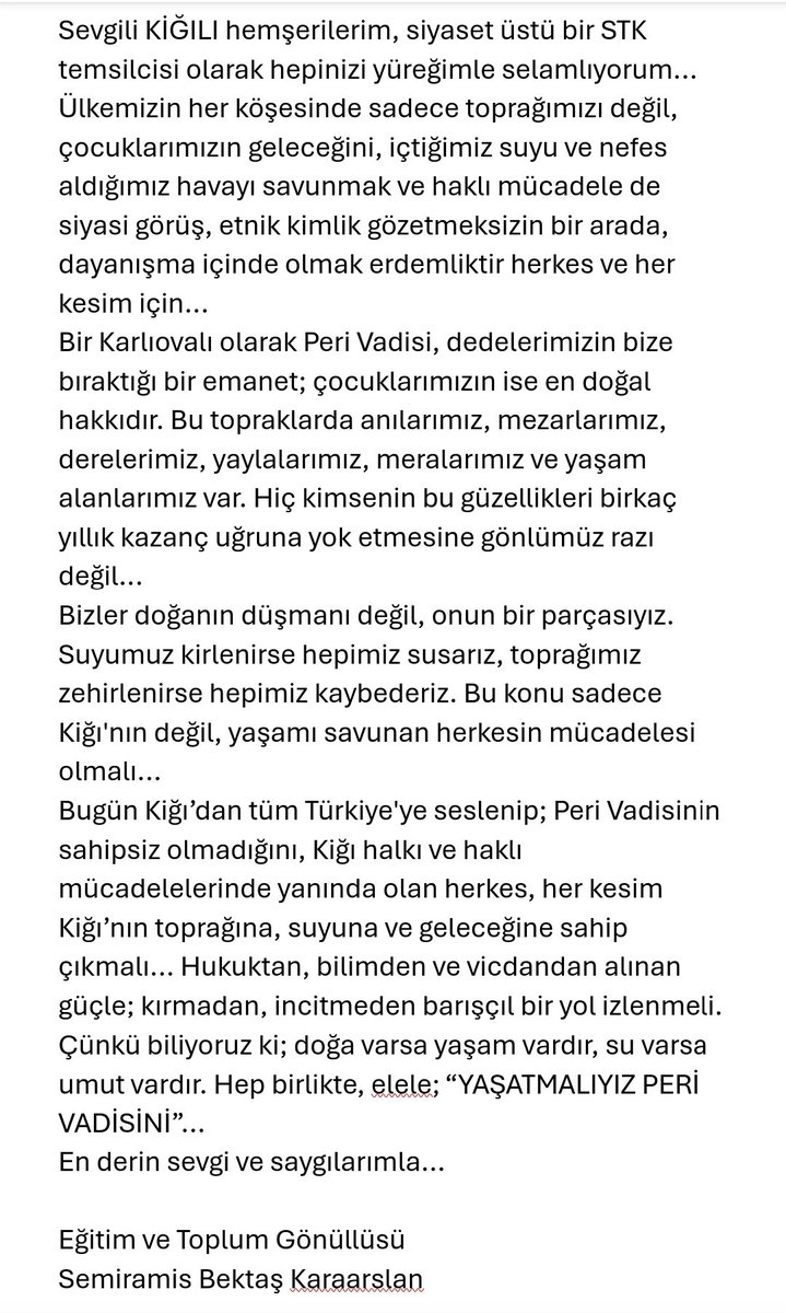 SemiramisKaraar's tweet photo. #Kiğı halkı ve haklı mücadelelerinde yanında olan herkes,her kesim Kiğı’nın toprağına,suyuna ve geleceğine sahip çıkmalı.Çünkü biliyoruz ki;doğa varsa yaşam vardır, su varsa umut vardır. Hep birlikte,elele;#YAŞATMALIYIZPERİVADİSİNİ En derin sevgi ve saygılarımla
#perivadisi #doğa https://t.co/YqjOHtqOmn
