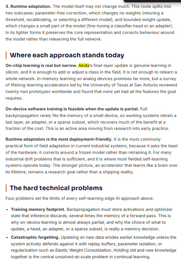 MIAM_Schwan's tweet photo. Self-Learning Edge AI: Where the Technology Stands
"Silicon that updates its own weights exists only in narrow forms today, such as BrainChip #Akida updating its final layer."
https://t.co/ey4AbseEcp
@BrainChip_inc 
Cont. .../2 https://t.co/v3kjzdyg5J
