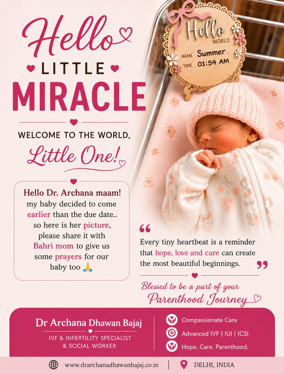 archanadhawandr's tweet photo. Nothing is sweeter than seeing the baby.
That smile says it all.
God bless this little munchkin and the lucky parents.
#IVFJourney #Parenthood #IVFSuccess #DrArchanaDhawanBajaj https://t.co/On0UF4EyUB
