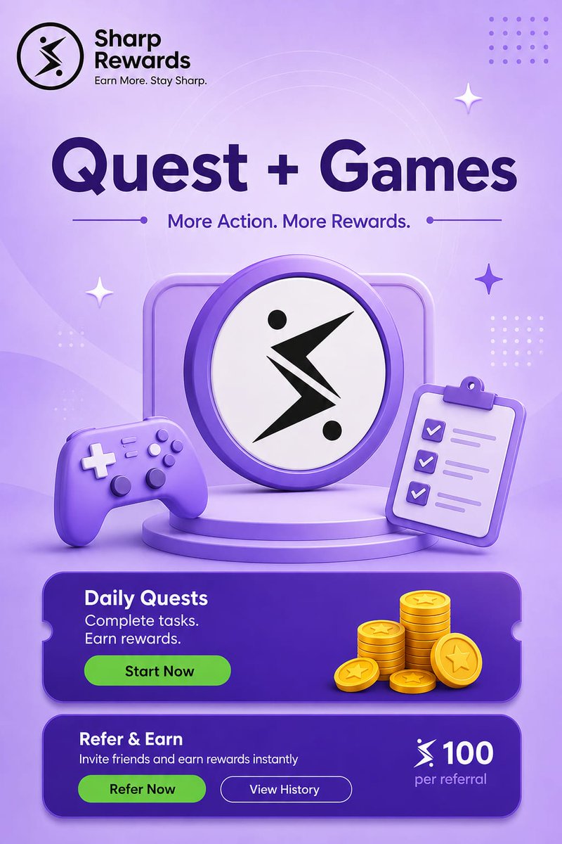 SharpEconomy's tweet photo. Every action counts. 🎯

Complete Quests, play Games, and make every session on Sharp Reward more rewarding.

Which feature will you try first — Quest or Games? 👇

Download now: https://t.co/5wZOFNuPOZ

#SharpReward #Quest #Games #Web3 #Rewards #CryptoCommunity #EarnDaily #SharpEconomy $SHARP