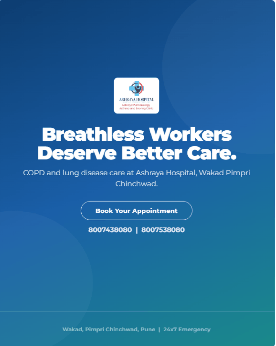 Ashraya_Pune's tweet photo. A persistent cough, breathlessness, or reduced stamina could be signs of COPD. Early diagnosis and the right treatment can help you breathe easier and live better.

#COPDAwareness #LungHealth #RespiratoryCare #HealthyLungs #AshrayaHospital https://t.co/sS1NWah4dW