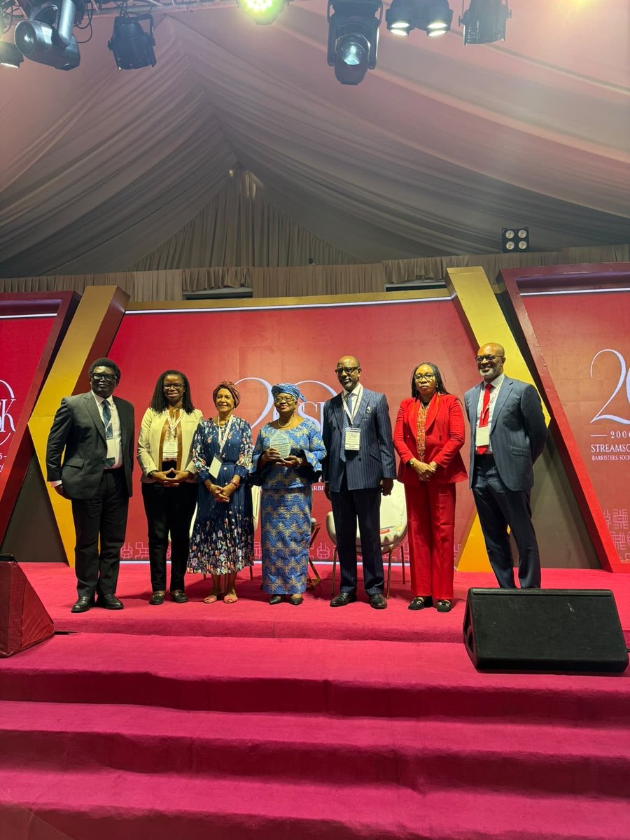 NOIweala's tweet photo. Discussing global trade disruptions, challenges and opportunities for Nigeria and Africa, including the AfCFTA, at the 20th anniversary event of Streamsowers & Kohn (@SSKohnNG) in Lagos, Nigeria. Congratulations to SSK Partners on the excellent panels and an intellectually stimulating event.